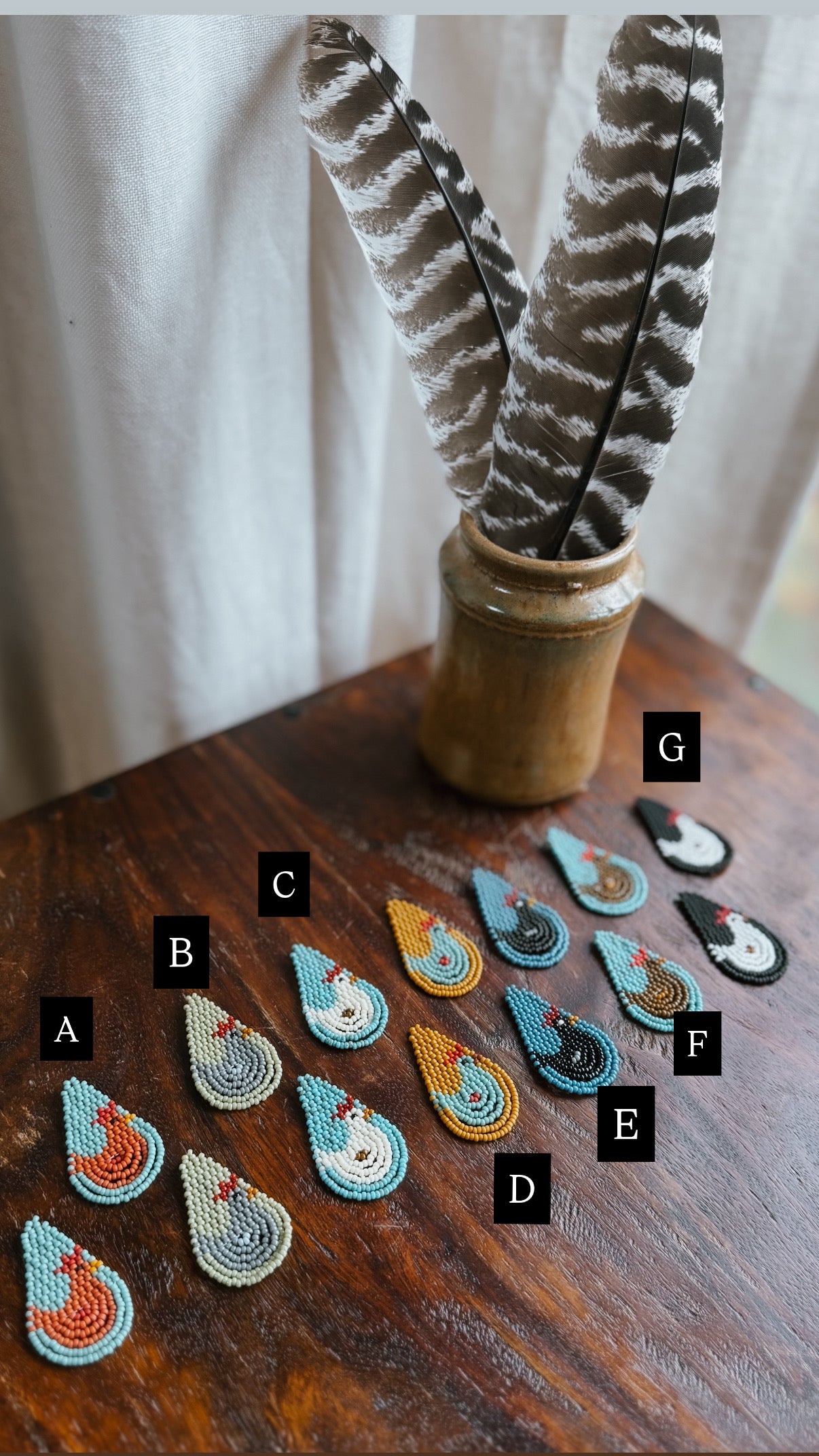 Folky chicken earrings