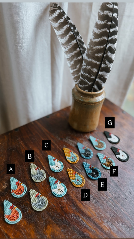 Folky chicken earrings