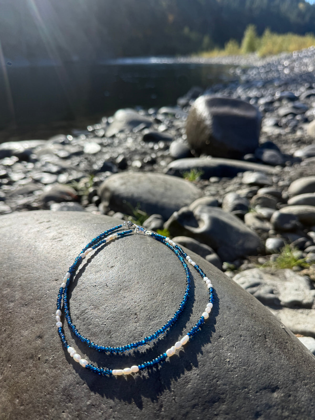Blue glass bead choker
