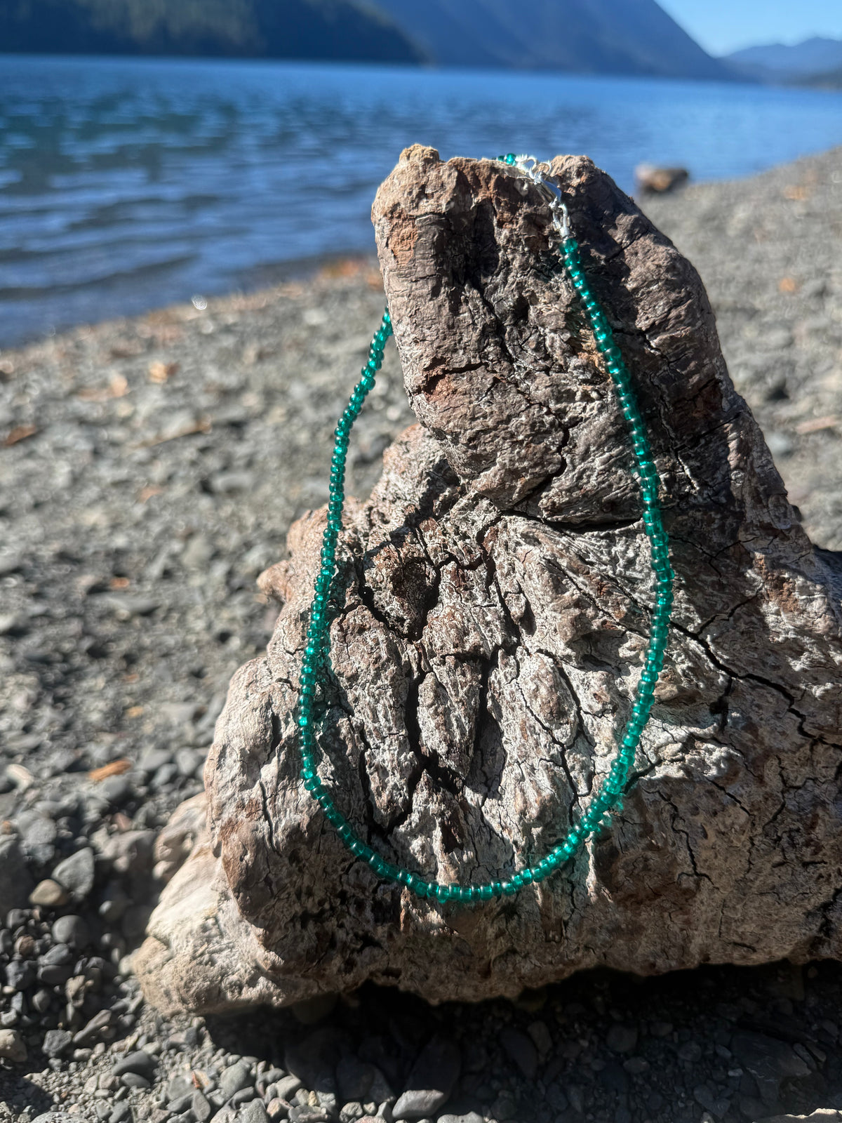 Teal glass bead choker