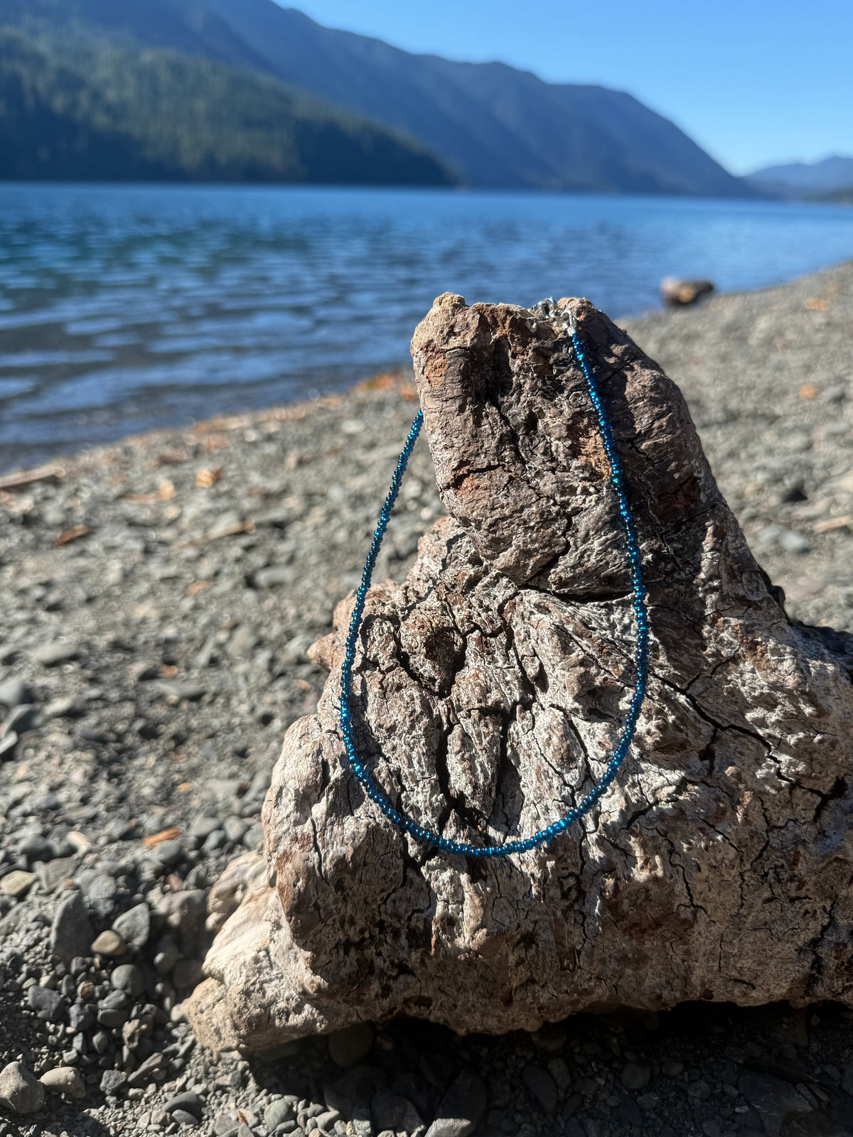 Blue glass bead choker
